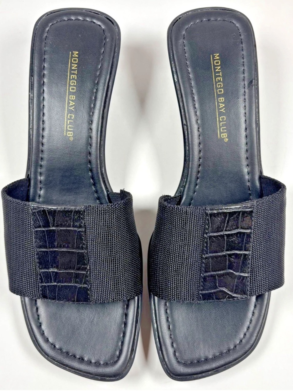 Montego Bay Club Margie Mules Sandals Women’s Sz 6.5 Black Slip On 2” Wedge Heel